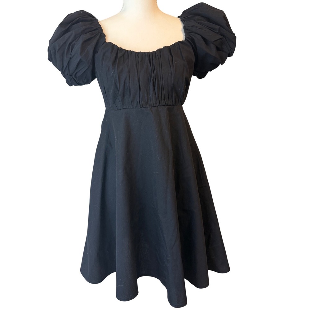 Abercrombie & Fitch Black Puff Sleeve Ruched Smocked babydoll Mini Dress Womens